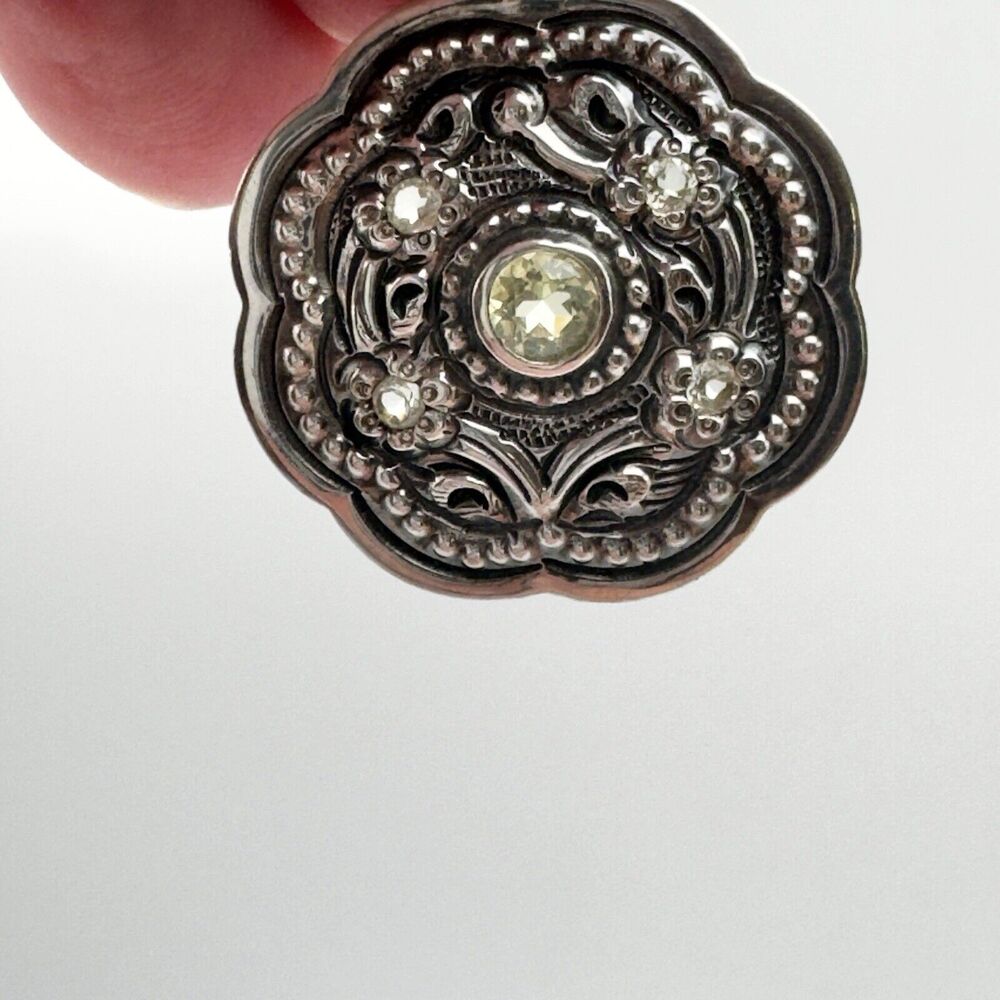 Sterling Silver 925 Peridot Flower Dangle Earrings Artisan August Oxidized 6g - Picture 6 of 10